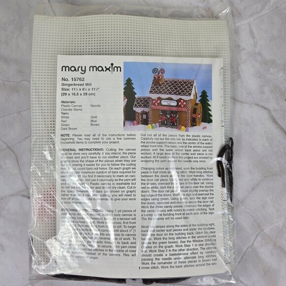 Mary Maxim #15762 "Gingerbread Mill" Plastic Canvas Kit Supplies Instructions - Picture 2 of 6